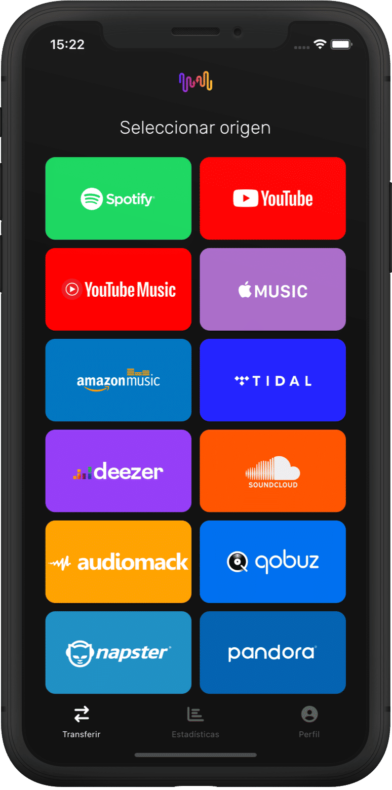 Captura de pantalla de transferencia de listas de reproducción seleccionando Tidal