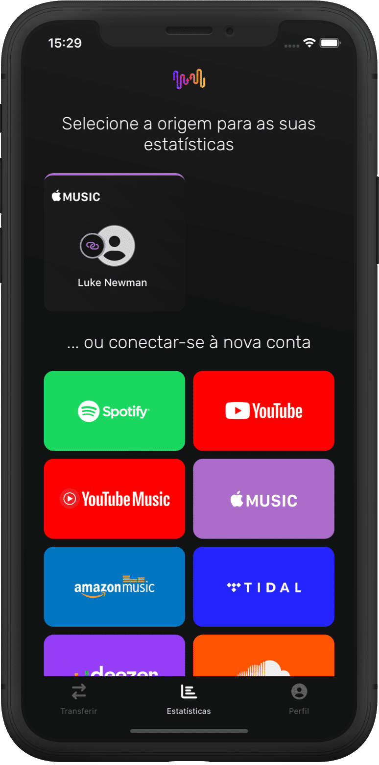 Selecione o seu serviço de música